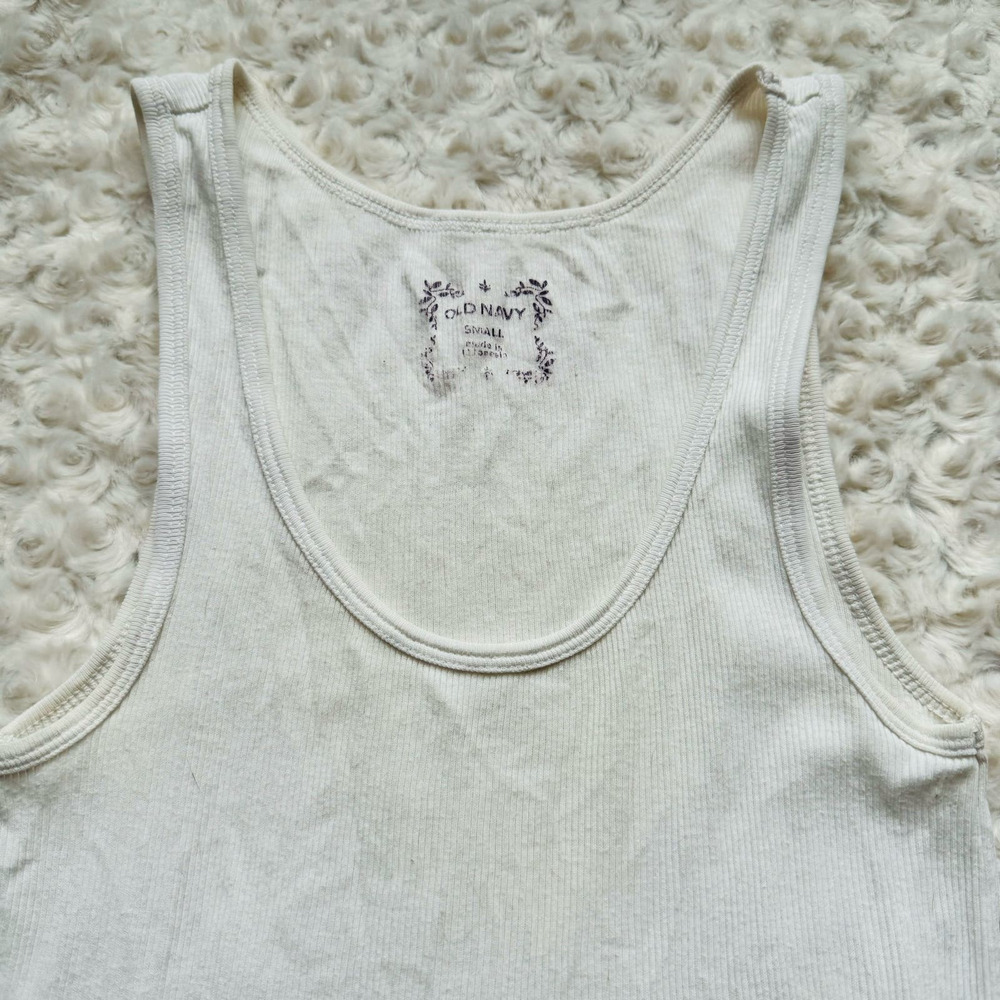 Old Navy White Ribbed Cotton Layer Thick Straps Tank Top Size Small